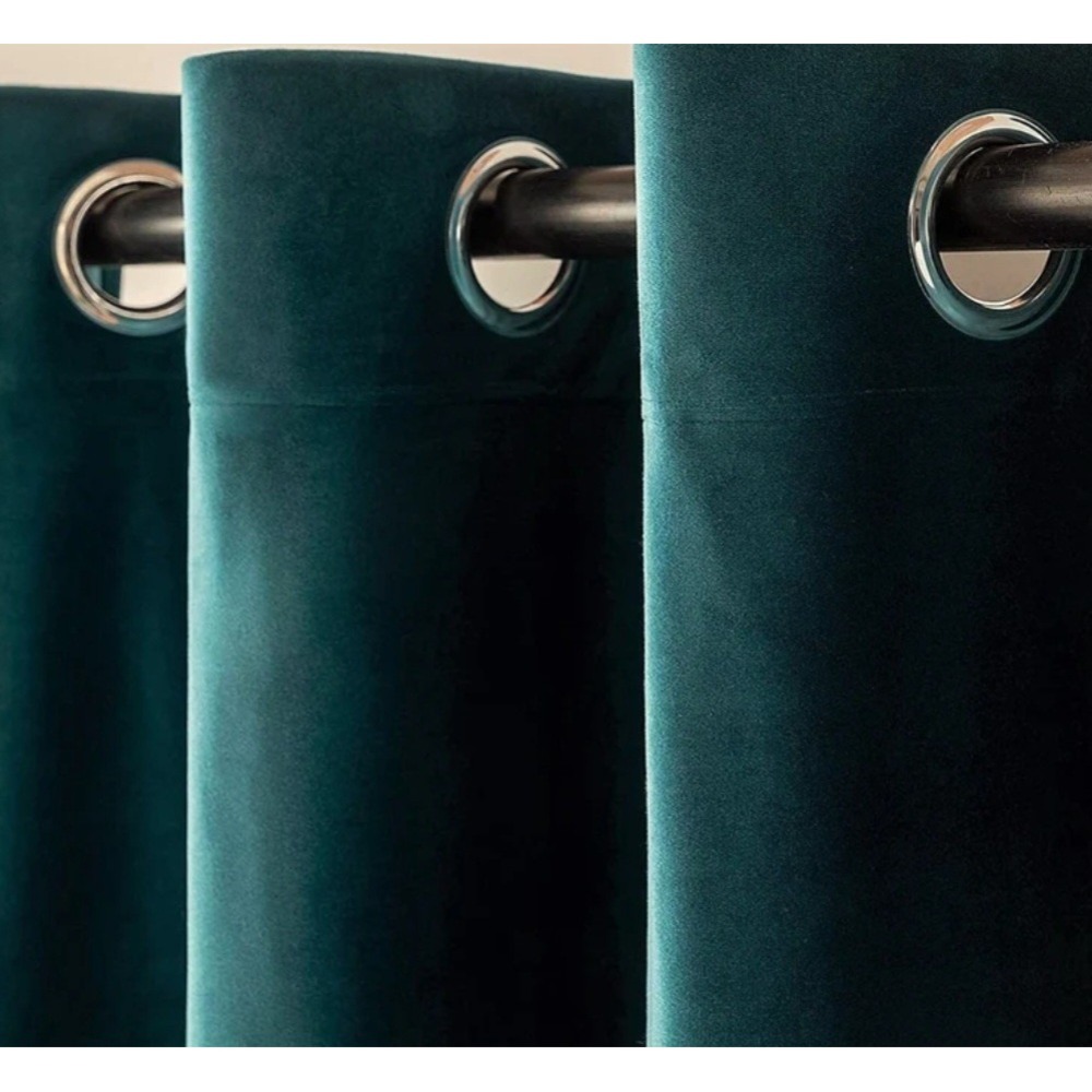 Dark Teal Green Velvet Curtain Panels 2 Piece Set with Tiebacks 96x112 Grommet